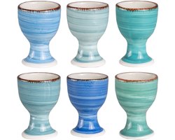 Cookinglife Eierdopjes Delice Blauw – Set van 6 – Perfect voor Gekookte Eieren bij het Ontbijt – Aardewerk met Unieke Blauwe Glazuurlaag – Compact en Stevig – Vaatwasserbestendig – Sfeervol en Functioneel