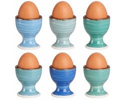 Cookinglife Eierdopjes Delice Blue Blauw - Set van 6 - Aardewerk 70 mm Hoog - Vaatwasser-, Magnetron- & Ovenbestendig