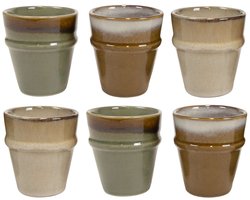 Cookinglife Espresso Kopjes Nomad Ridge - Espressotassen, Espresso Cups - Aardewerk Groen/Bruin/Beige - Vaatwasserbestendig En Magnetronbestendig - Set 6 Stuks 100 ml