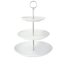 Cookinglife Etagère Food for Fun - Serveertoren 3 Laags - Cake Stand - Porselein Wit - Vaatwasserbestendige Borden - Ø 16/21/26 cm, 34 cm hoog