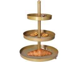 Cookinglife Etagère Metaal / Goud – Ø 15, 20 & 25 cm – 3-Laags – 35 cm Hoog – Chique Goudkleurige Serveertoren – Luxe Uitstraling voor Feestelijke Gelegenheden – Ideaal voor Petit Fours, Koekjes of Sieraden