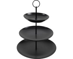 Cookinglife Etagère Zwart – Ø 16, 21 & 26 cm – 3-Laags – 32 cm Hoog – Compacte Zwarte Etagère met Modern Design – Perfect voor High Tea of Gebak – Stijlvolle Presentatie voor Elke Gelegenheid