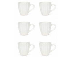Cookinglife Flower Mokken - Set Van 6 - Koffiemok, Coffee Mug - Aardewerk Off White - Vaatwasserbestendig - 350 ml