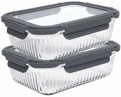 Cookinglife Glazen Vershoudbakjes Lines 1.5 Liter - 2 Stuks