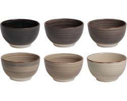 Cookinglife Kom Delice Gris Bruin/Beige/Grijs - Set van 6 ø 14 cm - Aardewerk - Vaatwasser-, Magnetron- & Ovenbestendig