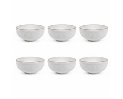 Cookinglife Kommen Stratton - Soepkom Set Van 6 15,5 cm/850 ml - Soup Bowl - Aardewerk - Wit Met Bruine Rand - Vaatwasserbestendig, Oven En Magnetronbestendig