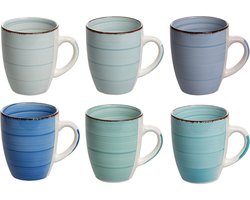 Cookinglife Mok Delice Blue Blauw 6 stuks 350 ml - Aardewerk - Vaatwasser- & Magnetronbestendig