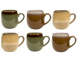 Cookinglife Mokken Nomad Orb - Koffiemok Theemok - Mug - Aardewerk Groen/Bruin/Beige - Reactief Glazuur Vaatwasserbestendig En Magnetronbestendig - Set Van 6 450 ml