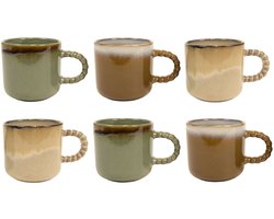 Cookinglife Mokken Nomad Twist - Set Van 6 - Mug - Aardewerk Groen/Bruin/Beige - Reactief Glazuur Vaatwasserbestendig - 330 ml