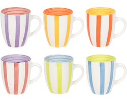 Cookinglife Mokken Summer Vibes – 340 ml – 6 Stuks – Aardewerk Mokken met Kleurrijke Accenten – Ideaal voor Koffie, Thee of Warme Chocolademelk – Zomerse Vibes aan Tafel