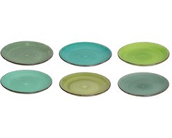 Cookinglife Ontbijtborden / Dessertborden Delice Groen ø 19 cm – Set van 6 – Ideaal voor Ontbijt, Gebak en Kleine Gerechten – Aardewerk met Authentieke Groene Reactive Glaze – Vaatwasser- en Magnetronbestendig – Compact, Stapelbaar en Sfeervol