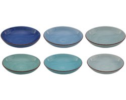 Cookinglife Pastaborden Delice - Diep Bord - Pasta Plate - Aardewerk Blauw - Vaatwasserbestendig, Magnetronbestendig - 23 cm, 6 Stuks