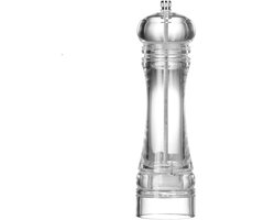 Cookinglife Pepermolen Rocca Transparant - RVS Molen 21,5 cm - Pepermolen voor versgemalen peper - Ideaal voor dagelijks gebruik - Duurzaam en modern design - Acryl en RVS - Hoogte 215 mm - Keukengerei - Peper, Zout en Kruiden