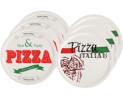 Cookinglife Pizzabord Buon Appetito - Serveerschotel/Pizza Plate - Porselein Wit/Groen/Rood - Vaatwasserbestendig - Ø 30 cm 6 Stuks