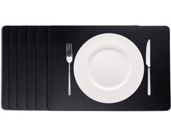 Cookinglife Placemats - Vegan Lederlook Kunstleer Zwart - Dubbelzijdig Rechthoekig - Placemat - Beschermt Tegen Vlekken - 6 Stuks 46 x 33 cm