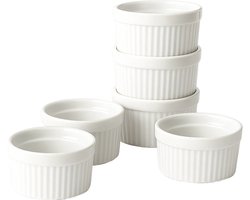 Cookinglife Ramekin Set - Soufflébakje & Crème Brûlée Schaaltjes - Porselein - Wit - Vaatwasserbestendig - Ø 9 cm, 6 Stuks