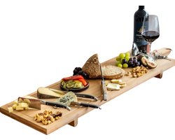Cookinglife Serveerplank XXL - Tapasplank Op Pootjes - Borrelplank Voor Hapjes - Serving Board Bamboe - Bruin Duurzaam - Met Handvatten 100 x 26 cm