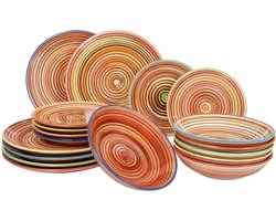 Cookinglife Serviesset 18-delig Rhythm & Lines - 6 Personen - 6 Diner-, 6 Ontbijt- & 6 Diepe Borden, Aardewerk, Vaatwasser- & Magnetronbestendig