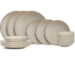 Cookinglife Serviesset Coastal Lines Ocean Beige 18-delig - Servies Set 6 Personen - Modern Design Aardewerk - Vaatwasser- & Magnetronbestendig