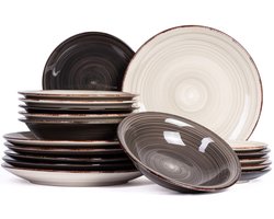 Cookinglife Serviesset Delice Grijs 18-delig - Servies Set 6 Personen - Modern Design Aardewerk - Vaatwasser- & Magnetronbestendig