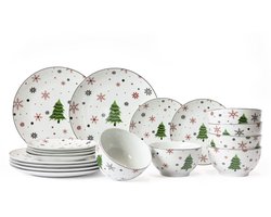 Cookinglife Serviesset - Kerstservies - Porselein - Rood 18-delig / 6 personen