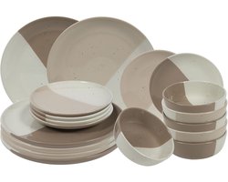 Cookinglife Serviesset Leem Bruin 18-delig - Servies Set 6 Personen - Modern Design Aardewerk - Vaatwasser- & Magnetronbestendig