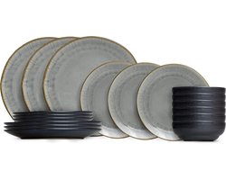 Cookinglife Serviesset Nola Warm Grey - 18-delig / 6 personen - 6 dinerborden, 6 ontbijtborden en 6 kommen - Hoogwaardig aardewerk - Vaatwasser- en ovenbestendig - Stijlvolle grijstint - 27 cm, 21 cm, 17 cm - Servies - Tafelaccessoires