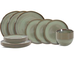 Cookinglife Serviesset Sabi Groen 18-delig – Servies Set 6 Personen – Modern Design Aardewerk – Vaatwasser- & Magnetronbestendig
