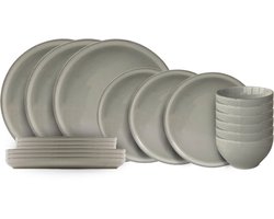 Cookinglife Serviesset Urban Chic 18-delig – 6 Personen – Bevat 6 Dinerborden, 6 Ontbijtborden & 6 Kommen – Aardewerk met Stijlvol Industrieel Design – Vaatwasser- en Magnetronbestendig – Modern en Stapelbaar