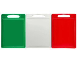 Cookinglife snijplankenset HACCP - 3 stuks - kunststof snijplanken met sapgeul - vaatwasserbestendig - 35 x 25 x 0.85 cm - Dubbelzijdig - Kleurgecodeerd - O.a. voor vlees, groente en brood