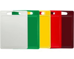 Cookinglife snijplankenset HACCP - 5 stuks - kunststof snijplanken met sapgeul - vaatwasserbestendig - 35 x 25 x 0.85 cm - Dubbelzijdig - Kleurgecodeerd - O.a. voor vlees, groente en brood