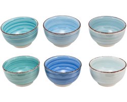 Cookinglife Soepkommen Delice Blauw ø 14 cm - Set van 6 kommen voor soep en snacks - Aardewerk met stijlvolle glazuurafwerking - Vaatwasser- en magnetronbestendig - Ideaal voor dagelijks gebruik - 140 x 140 x 85 mm - Servies - Kommen & Schalen
