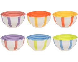 Cookinglife Soepkommen / Kommen Summer Vibes – Ø 14 cm – 6 Stuks – Aardewerk Kommen in Zomerse Kleuren – Geschikt voor Soep, Muesli of Bijgerechten – Creatief Design met Mediterrane Flair