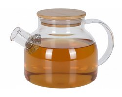 Cookinglife Theepot Borosilicaat Glas - Glazen Theepot - Teapot - Bamboe Deksel - Transparant/Bruin - Vaatwasserbestendig 1 Liter