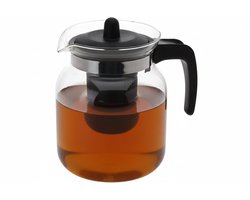 Cookinglife Theepot Transparant/Zwart 1,5 L Borosilicaat Glas – Met Kunststof Theefilter – Hittebestendig, Ruime Inhoud Voor Meerdere Kopjes
