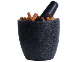 Cookinglife Vijzel - Mortier Stamper - Mortar And Pestle - Graniet Zwart - Ruwe Textuur Voor Fijn Malen - Ø 13 cm