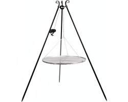 CookKing driepoot - 180 cm - met grillrooster Ø70 cm - zwart staal - tuinmeubel - tuinaccessoire