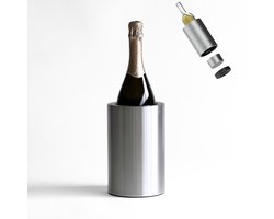Coolenator Wijnkoeler – Champagnekoeler – Flessenkoeler met Uniek Uitneembaar Vrieselement – Zilver