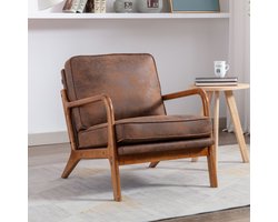 Coolmore houten frame fauteuil, moderne accentstoel lounge stoel voor woonkamer