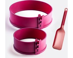 Coox - Set van 2 springvormen met porseleinen serveerborden + snijspatel - Set 3 delig - Taartvorm - Bakvorm - Siliconen bakvormen