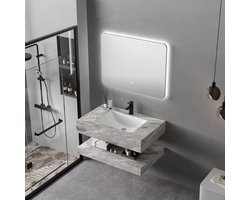 Copenhagen - Badkamermeubel met Marmerlook Wastafelblad - 60 cm - Licht Grijs Marmerlook