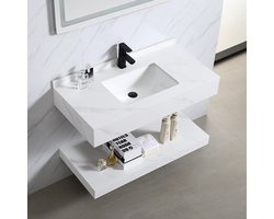 Copenhagen - Badkamermeubel met Marmerlook Wastafelblad - 80 cm - Wit Marmerlook