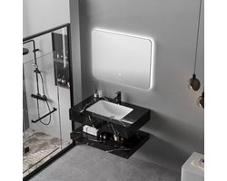 Copenhagen - Badkamermeubel met Marmerlook Wastafelblad - 80 cm - Zwart Marmerlook