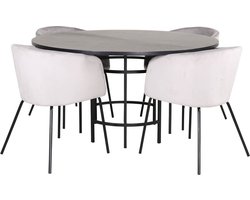 Copenhagen eethoek eetkamertafel bruin en 4 Berit eetkamerstal velours grijs.