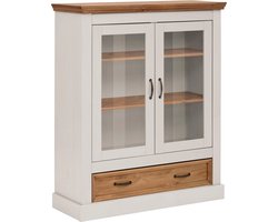 Copilot said: Selma Highboard Vitrinekast met 2 Glazen Deuren en Lade - Wit/Honingkleurig - 100 cm