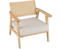 Corduroy Accent Chair – Fauteuil – Lounge Chair – Armstoel – Binnenstoel – Padded Rubber Wood Frame – PE Rattan Rugleuning – Naturel Wit