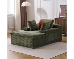 Corduroy bankstel set – inclusief 3 bijpassende kussens, armleuning met bekerhouder, vulling van hoge dichtheid schuim, ergonomisch design, 2-in-1 kussen/deken ontwerp, multifunctioneel geschikt voor woonkamer en slaapkamer, geen montage nodig -Groen