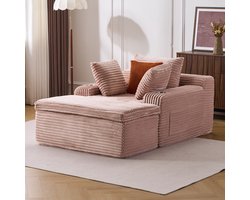 Corduroy bankstel set – inclusief 3 bijpassende kussens, armleuning met bekerhouder, vulling van hoge dichtheid schuim, ergonomisch design, 2-in-1 kussen/deken ontwerp, multifunctioneel geschikt voor woonkamer en slaapkamer, geen montage nodig -Roze