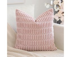 Corduroy Kussenhoezen - Boho Kussenslopen - Bank Decoratie - Zachte Streep Stof - 40x40 cm - Roze
