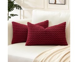 Corduroy Kussenslopen - Decoratieve Hoezen - Moderne Woonkamer - Geometrische Bubbel Stijl - 40x60 cm - Wijnrood